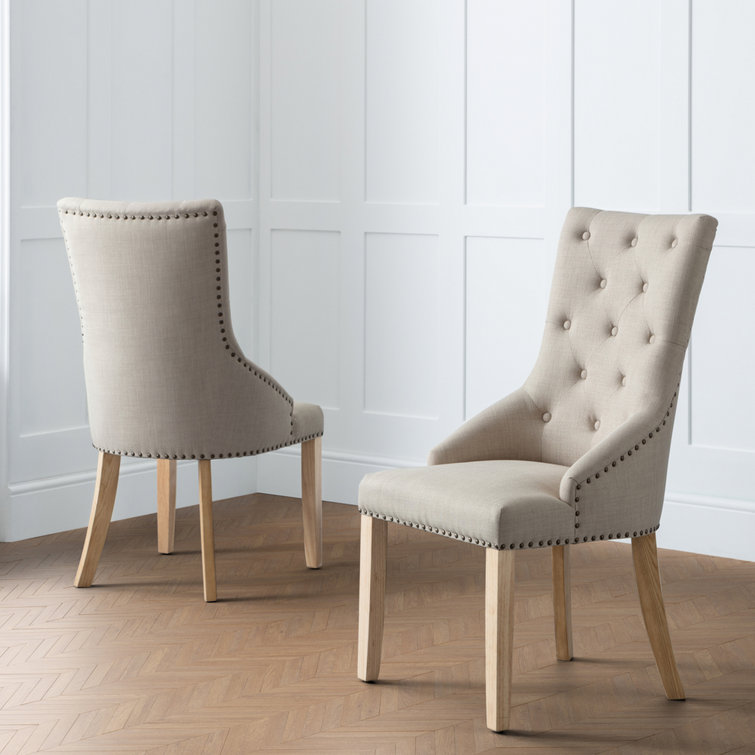 August Grove Terrill Tufted Linen Side Chair in Oatmeal & Reviews